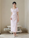 Celeste Peony Pink Jacquard Cheongsam Dress