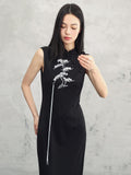 Tatyana Black Embroidered Cheongsam Dress