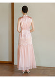 Theodora Mist Pink Jacquard Satin Cheongsam Dress