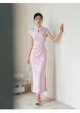 Magdalena Peach Mist Jacquard Satin Cheongsam Dress
