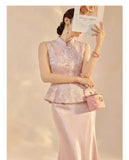 Oleander Lace Embroidered Slim Cheongsam Top