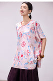 Lena Pink Jacquard V-Neck Shirt Cheongsam