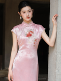 Tempo Peach Pink Jacquard Cheongsam Dress