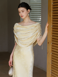 Rhodonite Cloud Silk Yellow Cheongsam Dress