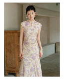 Shine Purple Mist Jacquard Cheongsam Dress