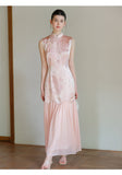 Theodora Mist Pink Jacquard Satin Cheongsam Dress