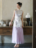 Francesca Silver Purple Sheer Panel Cheongsam Dress
