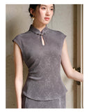 Isolde 2-Piece Bamboo Shadow Gray Jacquard Cheongsam Set