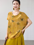 Emmanuelle Flower Yellow Jacquard Cheongsam Top