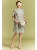 Dragon Light Green Embroidered Cheongsam Dress