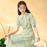 Gentle Sumptuous Floral Cheongsam Slim Fit Qipao Dress