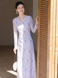 Chiffon Purple Smoke Floral Cheongsam Dress