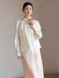 Cassandra Crabapple Brown Jacquard Cheongsam Top