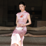 Tempo Peach Pink Jacquard Cheongsam Dress