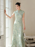 Bluebell Willow Green Embroidered Cheongsam Dress