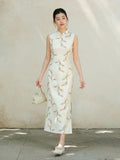 Giuliana Apricot Branch Embroidered Cheongsam Dress