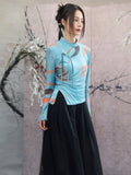 Adeline Blue Floral Print Cheongsam Top