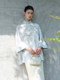 Tiara Cloud Blue Beaded Jacquard Cheongsam Top