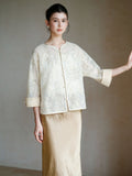 Clematis Golden Apricot Sequin Embroidered Top Cheongsam