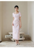 Celeste Peony Pink Jacquard Cheongsam Dress