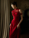 Esmeralda Red Velvet Cheongsam Dress