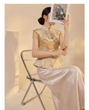 Sabrina 2-Piece Embroidered Shawl Cheongsam Set