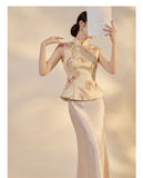 Sabrina 2-Piece Embroidered Shawl Cheongsam Set