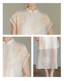 Angelique Warm Jade Pearl Embroidered Cheongsam Dress