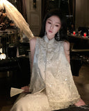 Vita Chic Embroidered Cheongsam Qipao Two-Piece Set