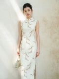 Giuliana Apricot Branch Embroidered Cheongsam Dress