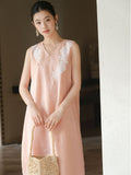 Lady Lotus Pink Lace Embroidered Cheongsam