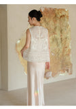 Tulip White Mulberry Silk Embroidered Cheongsam Top