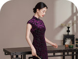 Patrician Timeless Floral Design Elegant Velvet Cheongsam Qipao Dress