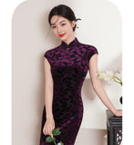 Patrician Timeless Floral Design Elegant Velvet Cheongsam Qipao Dress
