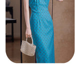 Lily Celestial Sleeveless Modern Teal Cheongsam Qipao Dress