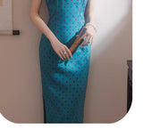Lily Celestial Sleeveless Modern Teal Cheongsam Qipao Dress
