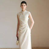 Vina Raw Linen Apricot Slim Cheongsam Dress
