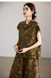 Celeste 2-Piece Yellow Coffee Jacquard Top Cheongsam