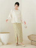 Marcella Honed Jacquard Cheongsam Blouse Gold Woven Qipao