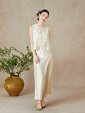 Luna Beige Black Embroidered Cheongsam Top