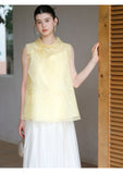 Jonquil Gold Thread Embroidered Cheongsam Top