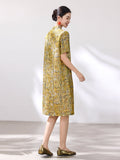 Oleander Flower Yellow Jacquard Cheongsam Dress