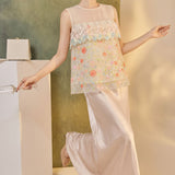 Interlude 2-Piece Embroidered Vest Champagne Skirt Cheongsam Set