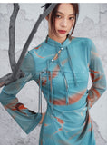 Allure Blue Tassel Frog-Buttons Cheongsam Dress