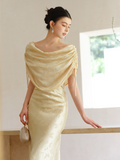 Rhodonite Cloud Silk Yellow Cheongsam Dress