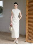 Vina Raw Linen Apricot Slim Cheongsam Dress