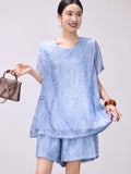 Luster 2-Piece Sky Blue Embroidered Cheongsam Set