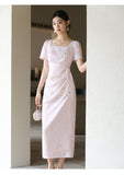 Celeste Peony Pink Jacquard Cheongsam Dress