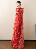 Procyon Red Floral Vintage Cheongsam Dress