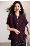 Charm Grape Purple Acetate Short Sleeve Top Cheongsam